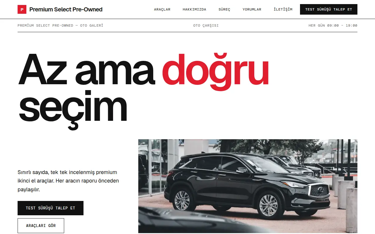 Premium Oto Galeri Web Sitesi — Premium Select Pre-Owned